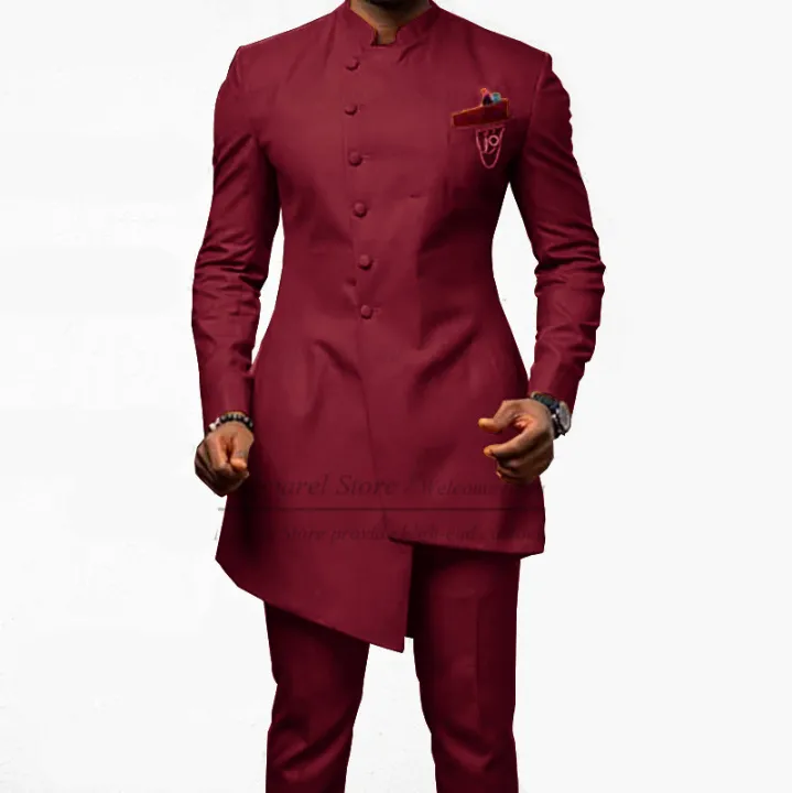 Voguable Brown Jodhpuri Suit with Stand Collar 2 Piece Formal Wedding Groom Tuxedo Male Fashion Jacket Pants New Arrival