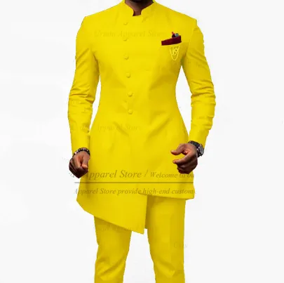 Voguable Brown Jodhpuri Suit with Stand Collar 2 Piece Formal Wedding Groom Tuxedo Male Fashion Jacket Pants New Arrival