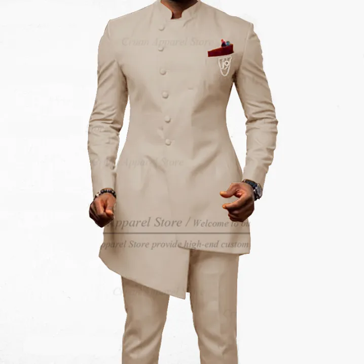 Voguable Brown Jodhpuri Suit with Stand Collar 2 Piece Formal Wedding Groom Tuxedo Male Fashion Jacket Pants New Arrival