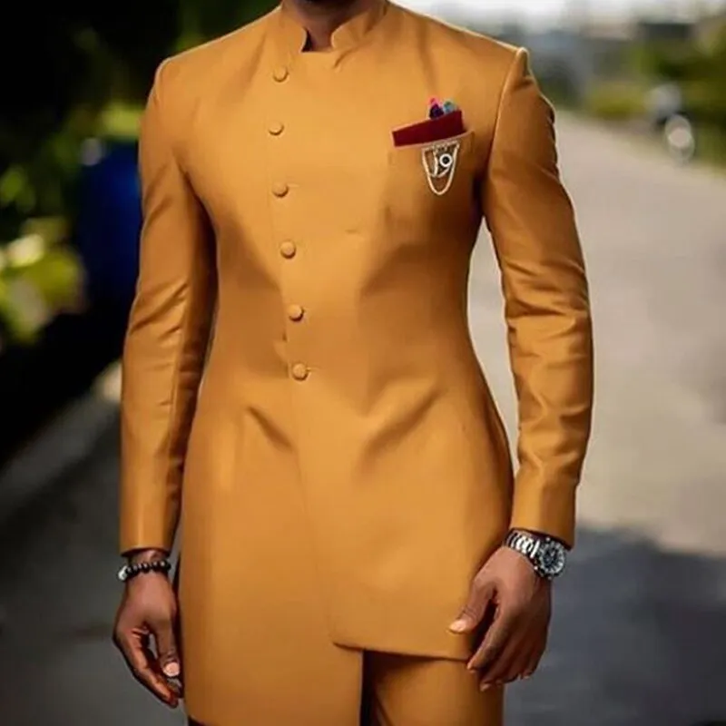 Voguable Brown Jodhpuri Suit with Stand Collar 2 Piece Formal Wedding Groom Tuxedo Male Fashion Jacket Pants New Arrival
