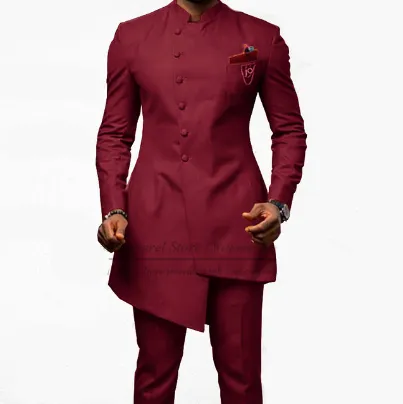 Voguable Brown Jodhpuri Suit with Stand Collar 2 Piece Formal Wedding Groom Tuxedo Male Fashion Jacket Pants New Arrival