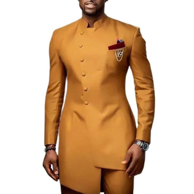 Voguable Brown Jodhpuri Suit with Stand Collar 2 Piece Formal Wedding Groom Tuxedo Male Fashion Jacket Pants New Arrival