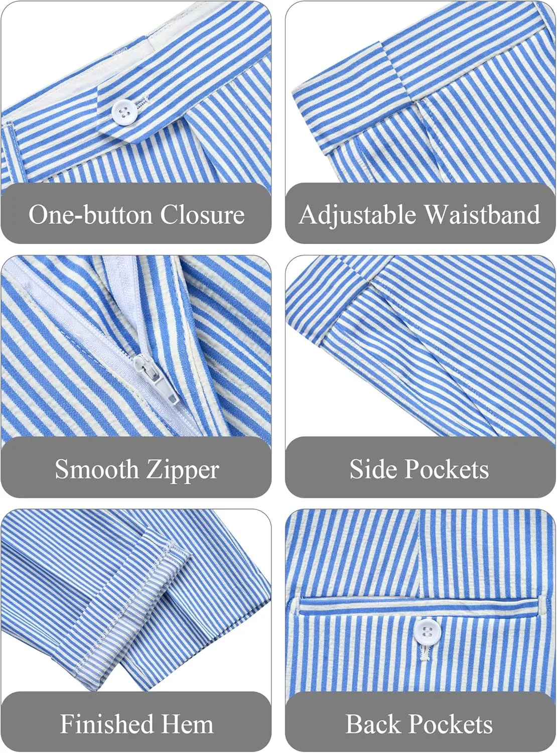 WEEN CHARM Men's 2 Piece Slim Fit Pinstripe Seersucker Suit Lightweight Breathable for Beach Wedding Summer Formal