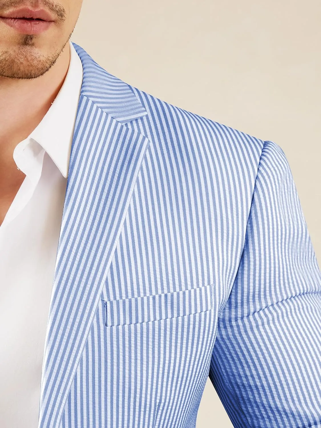 WEEN CHARM Men's 2 Piece Slim Fit Pinstripe Seersucker Suit Lightweight Breathable for Beach Wedding Summer Formal