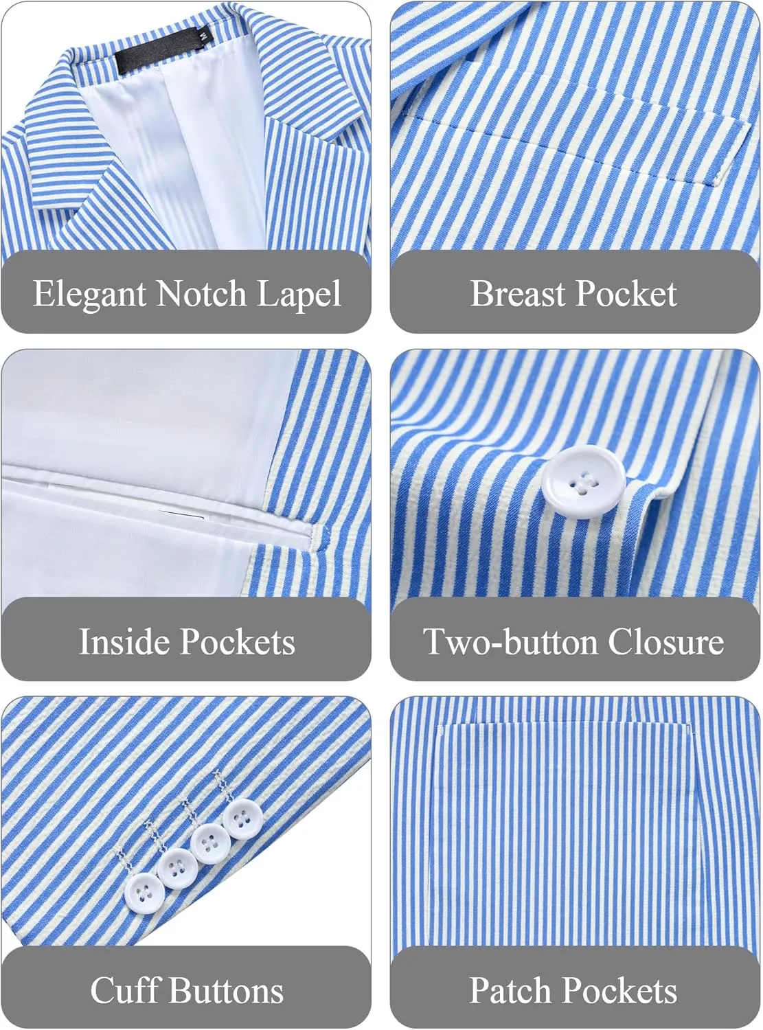 WEEN CHARM Men's 2 Piece Slim Fit Pinstripe Seersucker Suit Lightweight Breathable for Beach Wedding Summer Formal