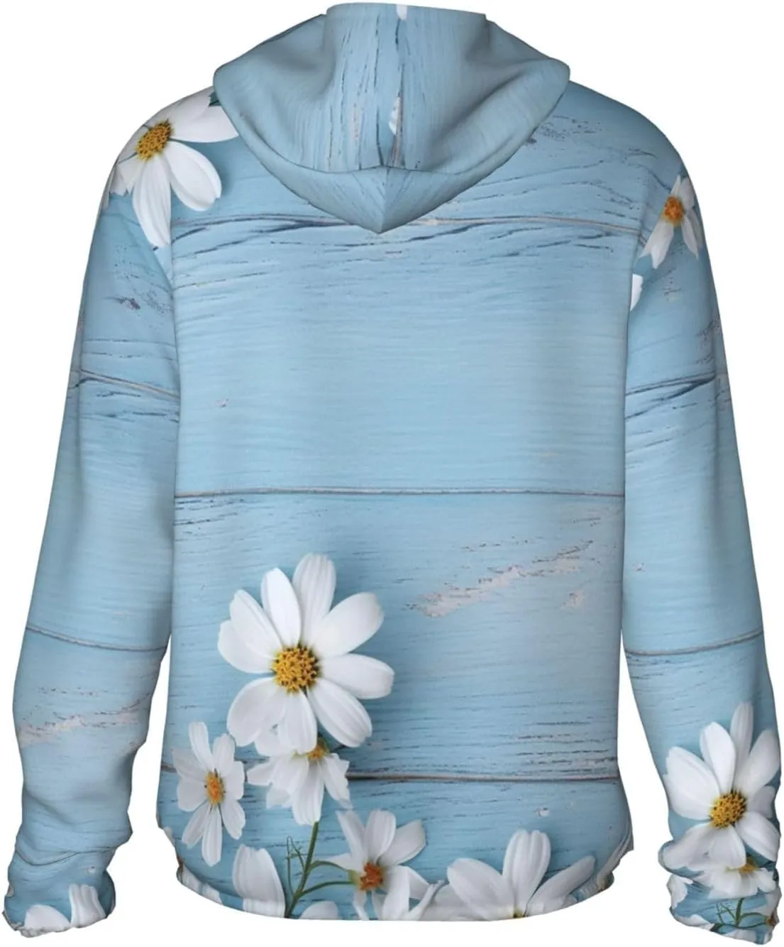 White Flowers Light Blue Wood Unisex Sun Protection Hoodie UPF 50 Long Sleeve Sun Shirt Breathable Hoodie Jacket