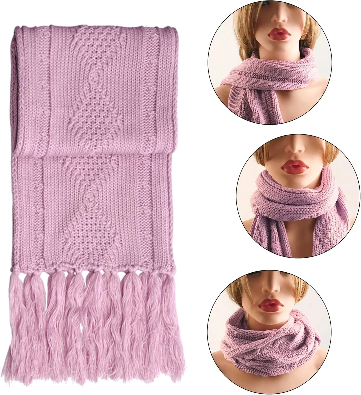 Winter Hat Gloves Scarf Set Women, Beanie with Pom Touchscreen Gloves Warm Knit Long Scarf 3 in 1 Set Gift for Women