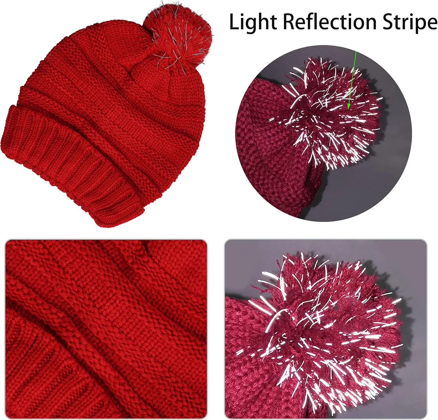 Winter Hat Gloves Scarf Set Women, Beanie with Pom Touchscreen Gloves Warm Knit Long Scarf 3 in 1 Set Gift for Women