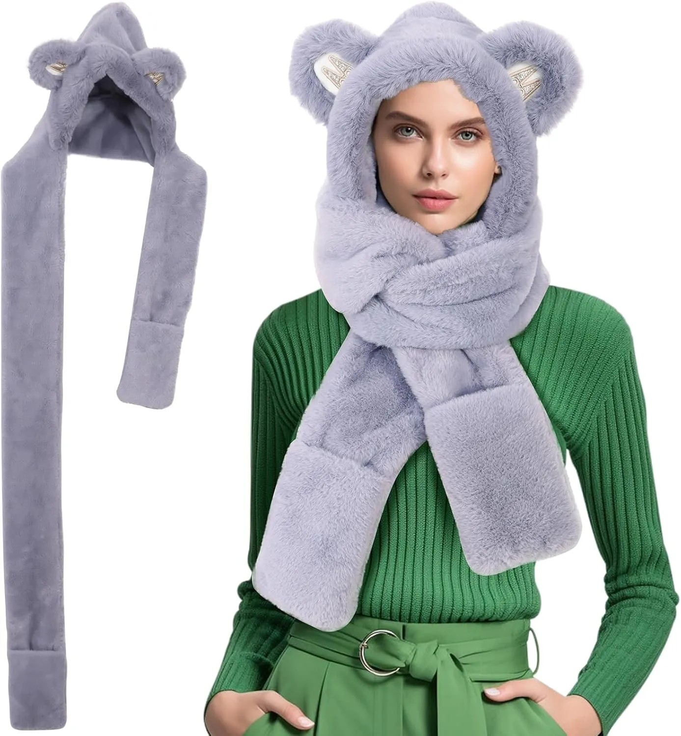 Winter Hat Scarf Gloves Set, 3-in-1 Soft Warm Knit Hat Warm Touchscreen Gloves Neck Warmer Thick Knitted Scarves for Women