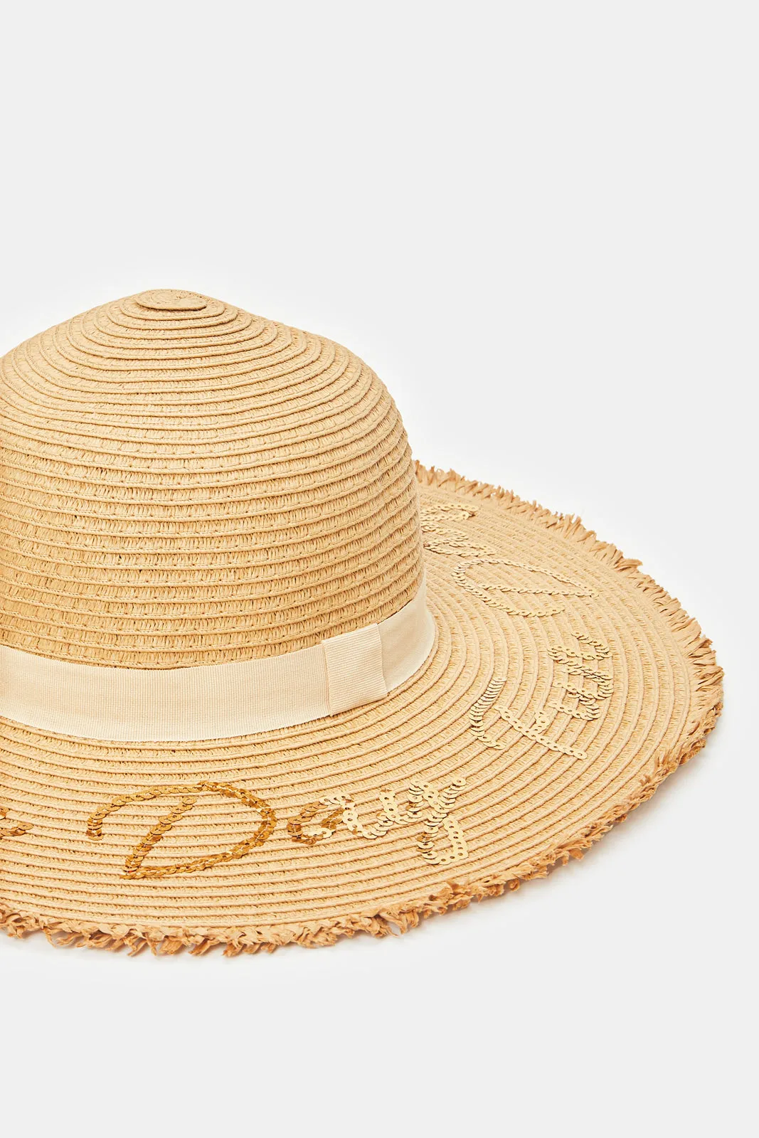 Women Beige Sequin Embellished Hat