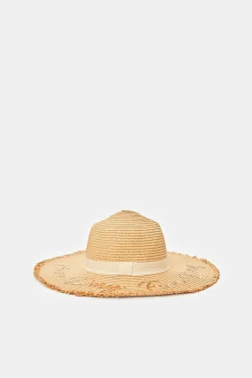 Women Beige Sequin Embellished Hat