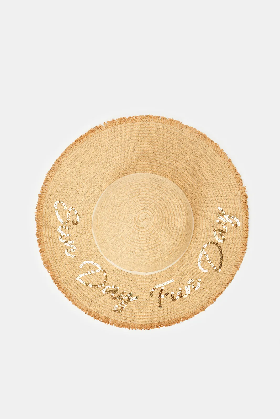 Women Beige Sequin Embellished Hat