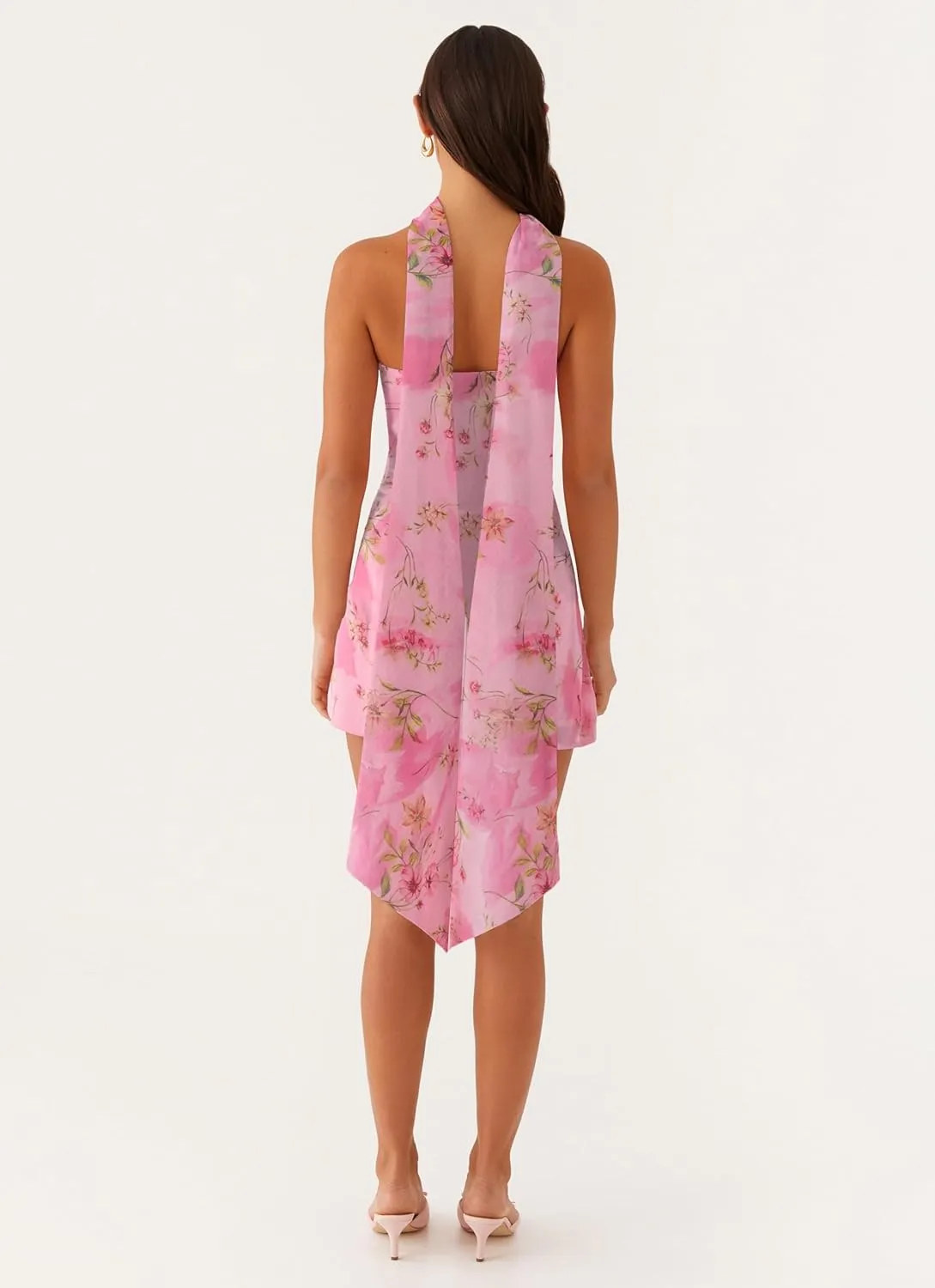 Women Floral Tube Mini Dress with Scarf Y2k Strapless Backless Mesh Short Bodycon Dresses Summer Tube Top Dress