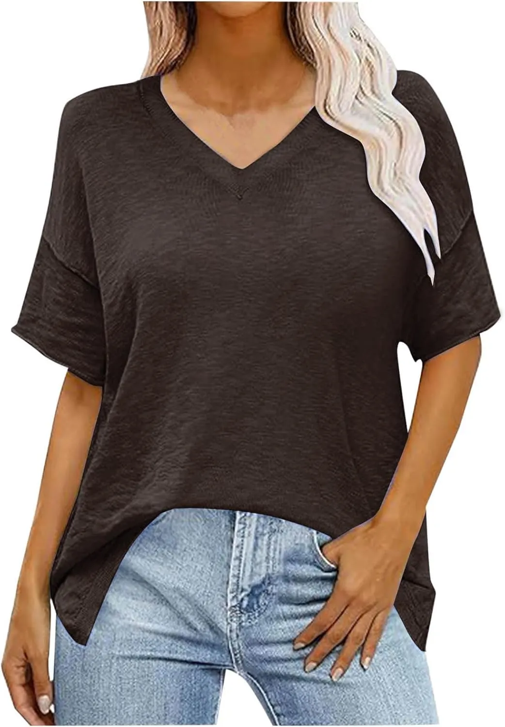 Women Summer Pullover Top for Leggings Oversized Short Sleeve Drop Shoulder Casual T-Shirts Trendy Tees 2025