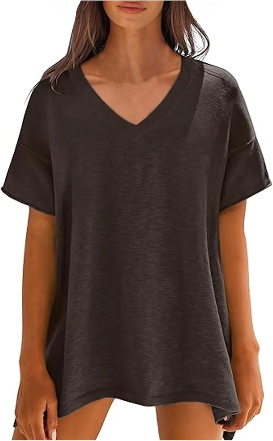 Women Summer Pullover Top for Leggings Oversized Short Sleeve Drop Shoulder Casual T-Shirts Trendy Tees 2025
