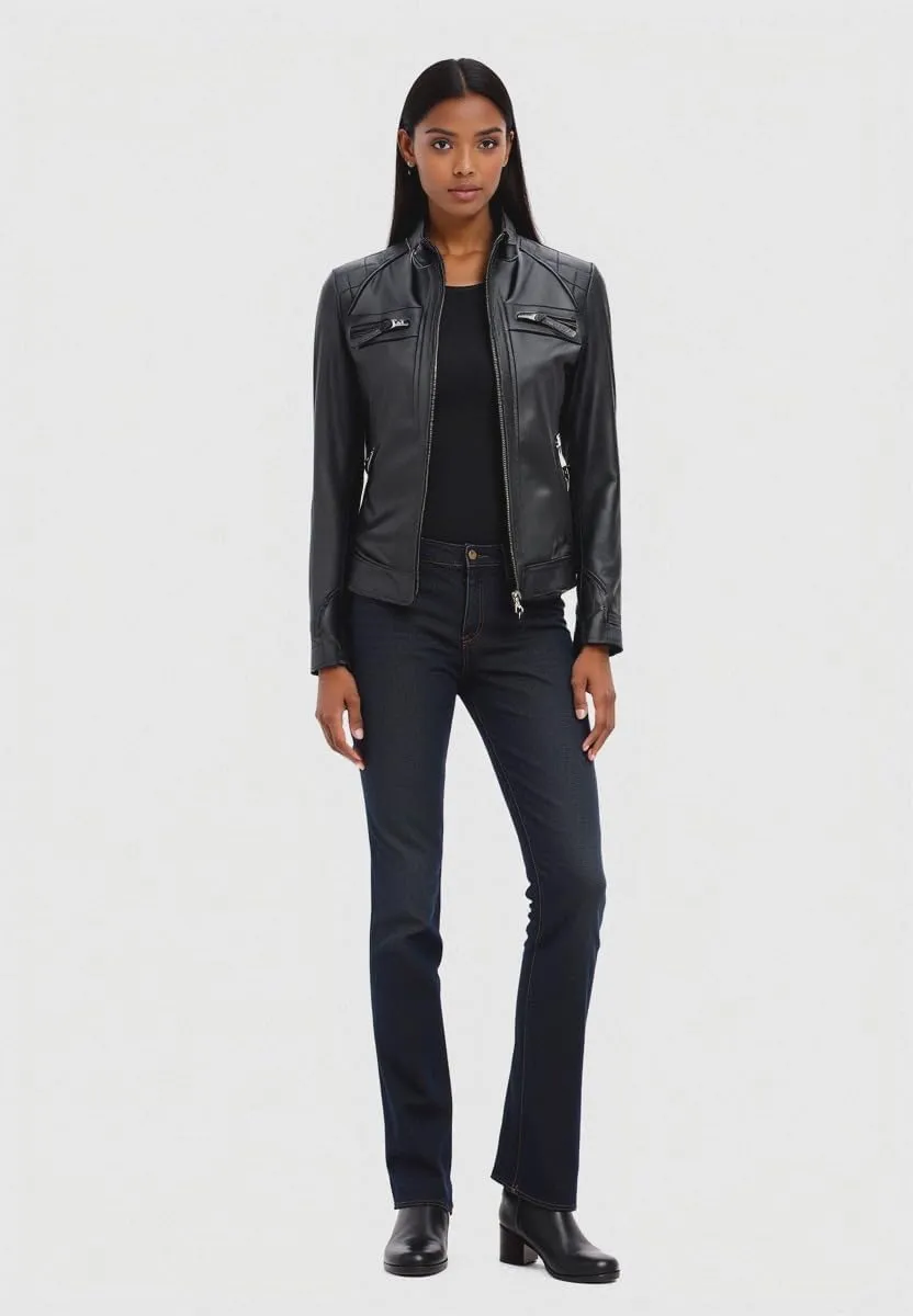 Womens Cafe Racer Motorcycle Soft Nappa Leather Jacket - Casual NY Street Fashion Biker Jacket