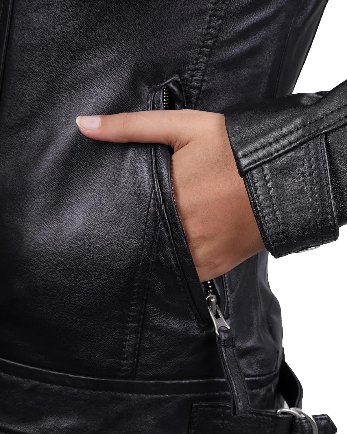 Womens Cafe Racer Motorcycle Soft Nappa Leather Jacket - Casual NY Street Fashion Biker Jacket