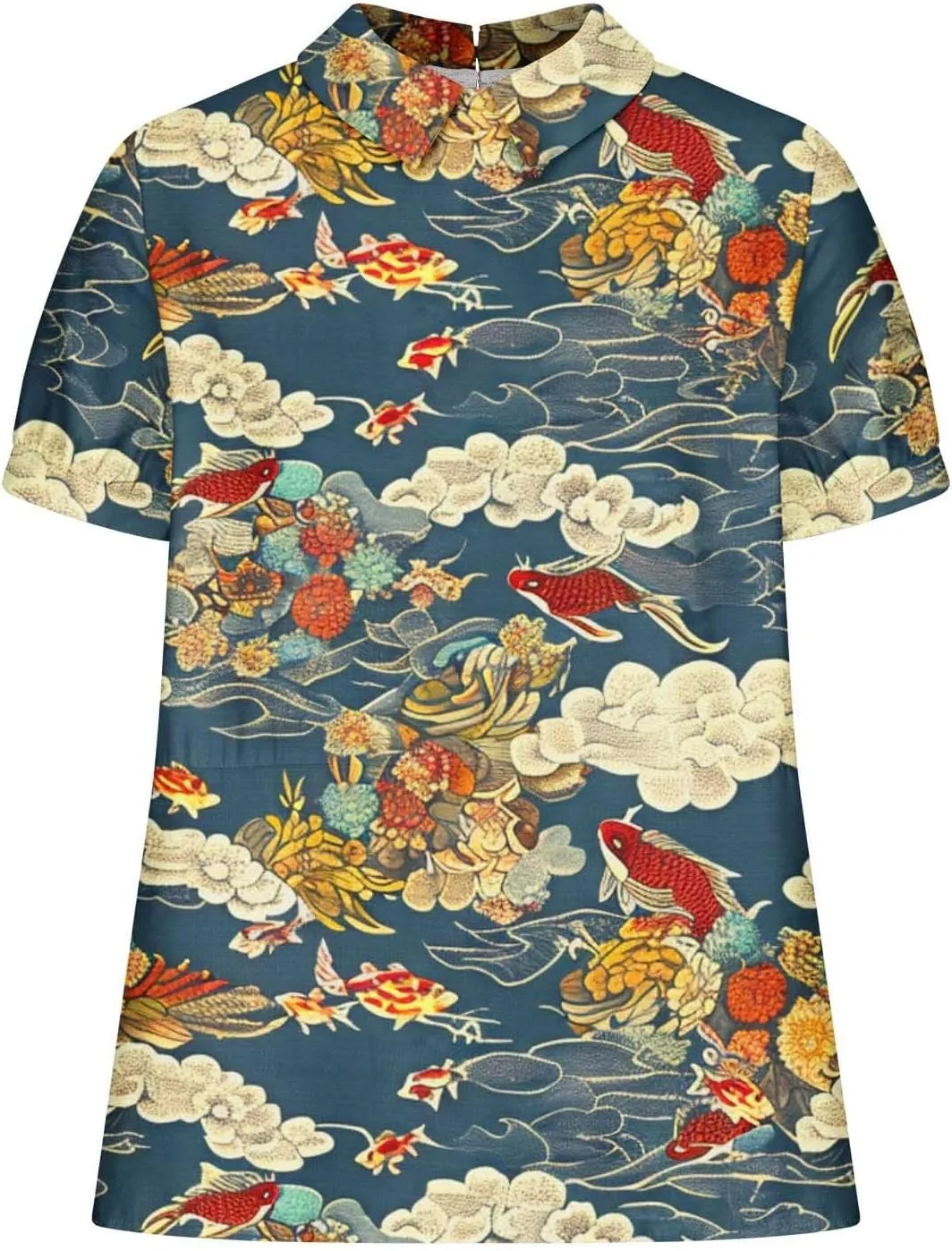 Women's Casual Short Sleeve Shirts Plus Size Floral Summer Tops Loose Fit Lapel V Neck Blouse for Leggings
