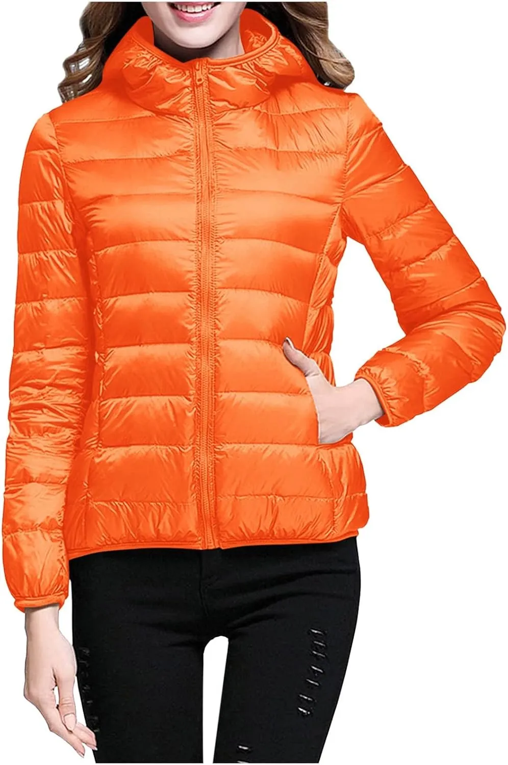 Women's Hooded Packable Ultra Light Weight Short Down Jacket Full-Zip Short Puffer Jackets
