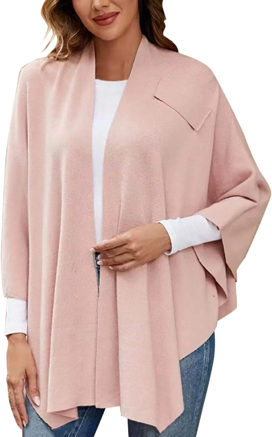 Women's Shawl Wrap Poncho Cape Dressy Solid Open Front Cardigan Shawls Fall Winter Elegant Knit Warm Sweater Cape