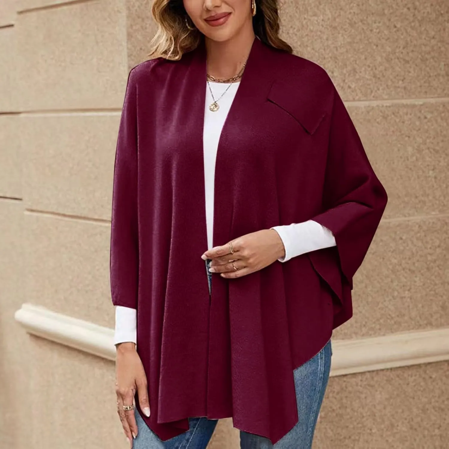Women's Shawl Wrap Poncho Cape Dressy Solid Open Front Cardigan Shawls Fall Winter Elegant Knit Warm Sweater Cape