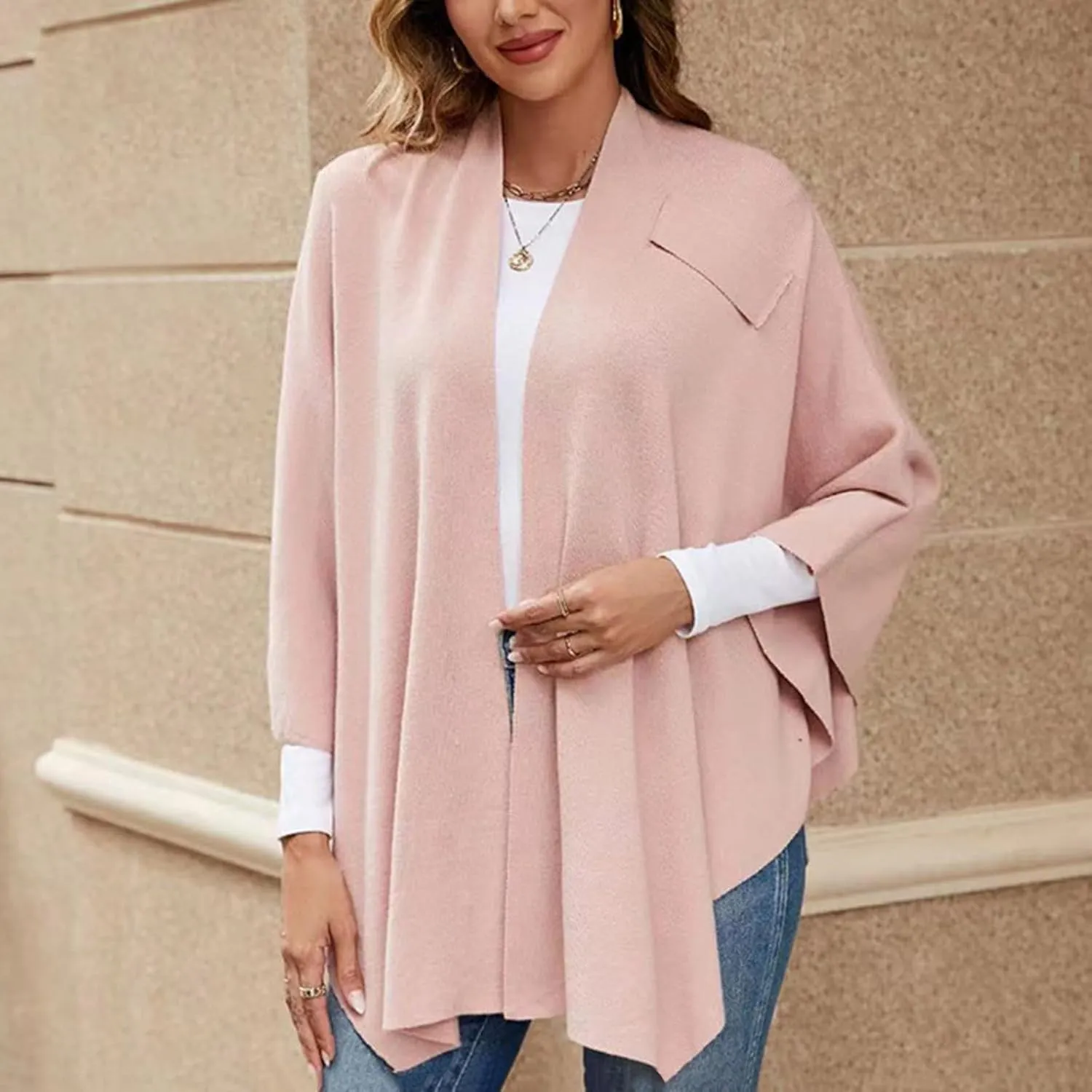 Women's Shawl Wrap Poncho Cape Dressy Solid Open Front Cardigan Shawls Fall Winter Elegant Knit Warm Sweater Cape