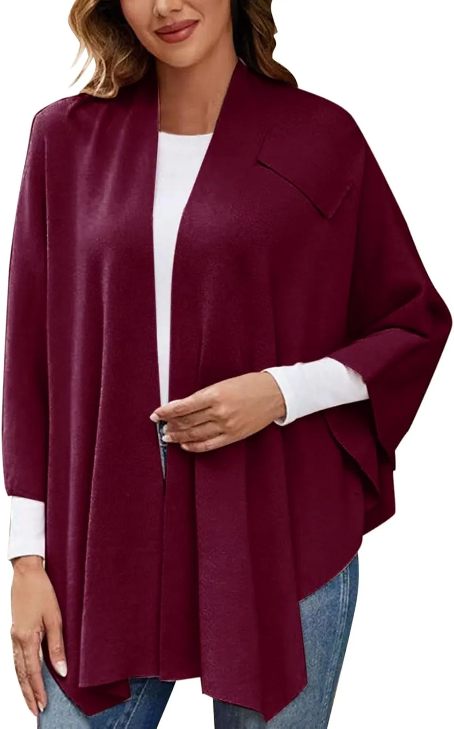 Women's Shawl Wrap Poncho Cape Dressy Solid Open Front Cardigan Shawls Fall Winter Elegant Knit Warm Sweater Cape