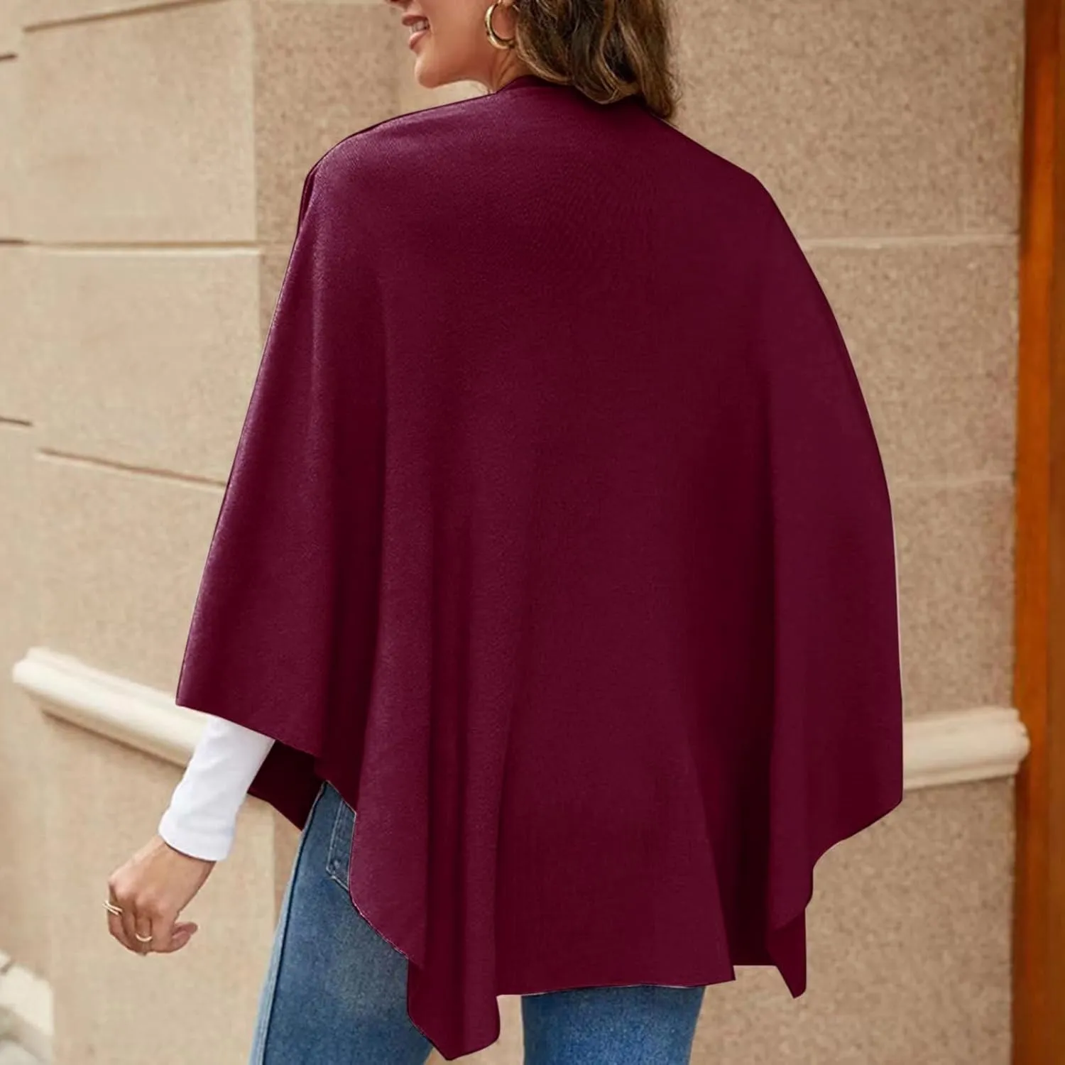 Women's Shawl Wrap Poncho Cape Dressy Solid Open Front Cardigan Shawls Fall Winter Elegant Knit Warm Sweater Cape