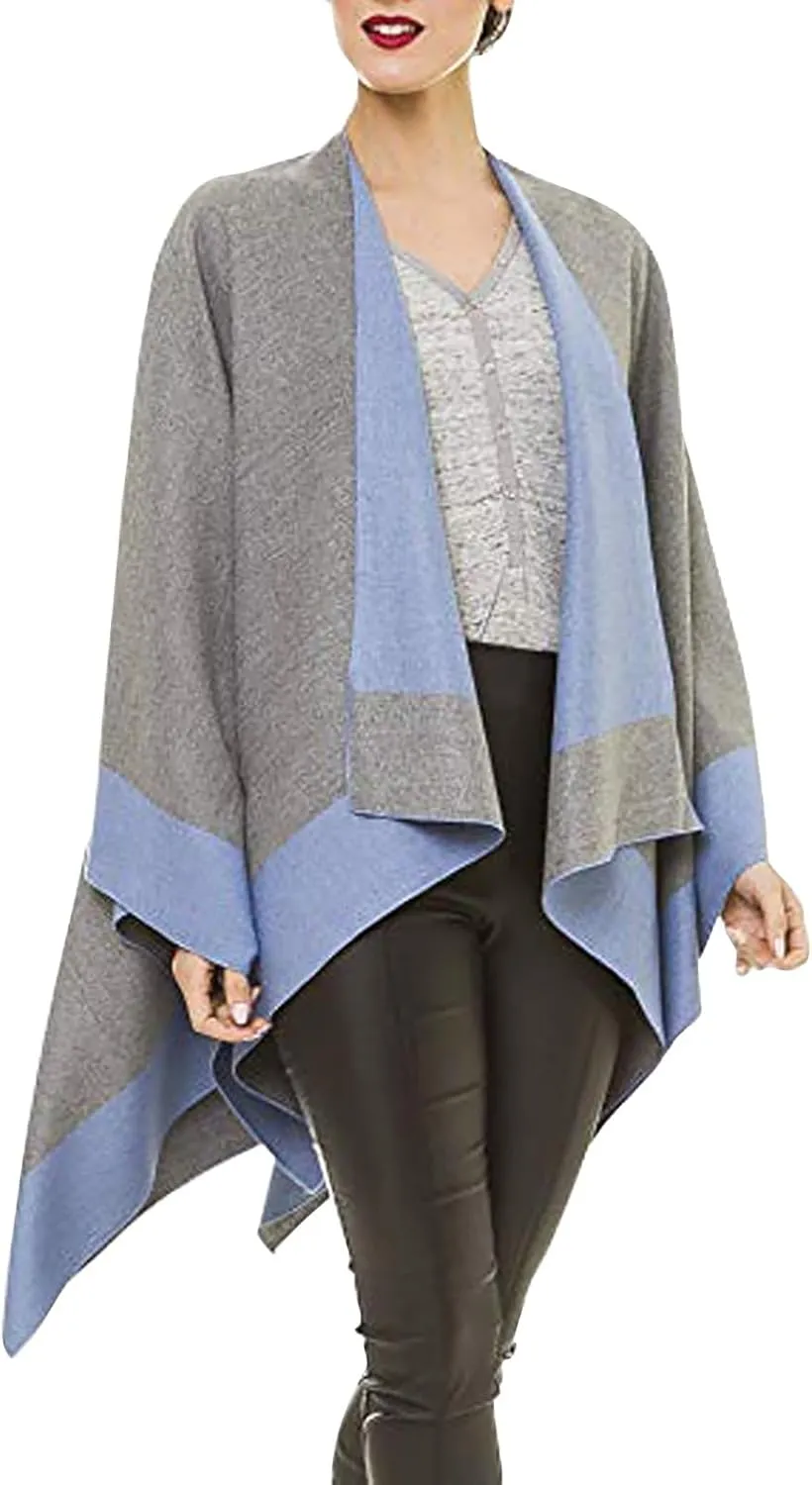 Women's Shawl Wrap Poncho Elegant Color Block Fall Cape Cardigan Sweater Winter Open Front Windproof Shawl Scarf