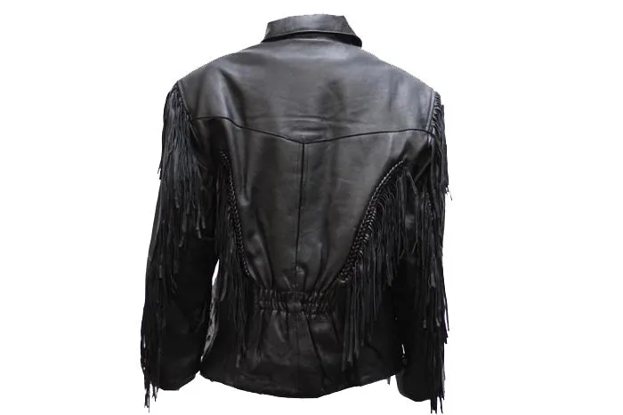 Women's Soft Leather Braided & Fringed Motorcycle Jacket