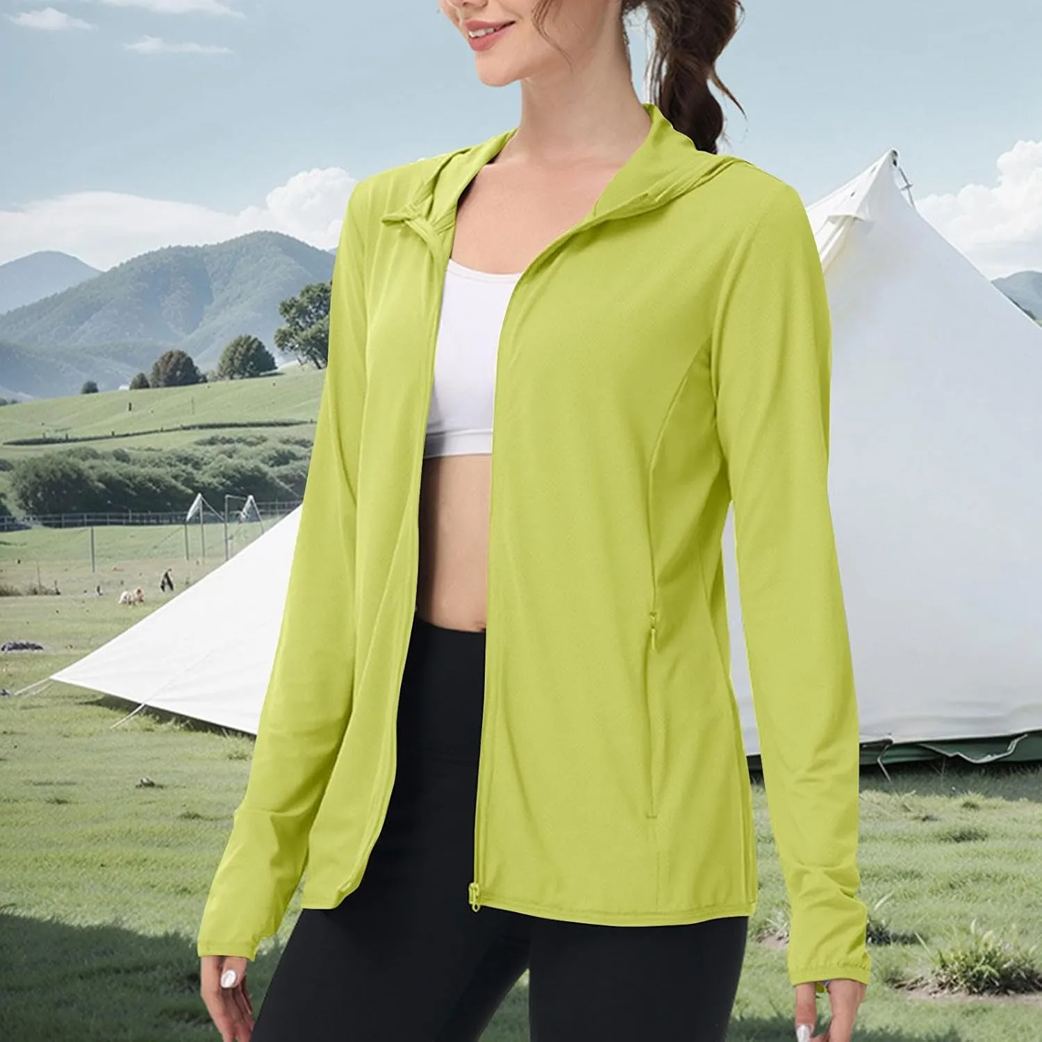 Womens UPF 50  Sports Jackets Light Weight Athletic Jacket UV Protection Full Zip Hoodie SPF UV Long Sleeve Sun Shirt