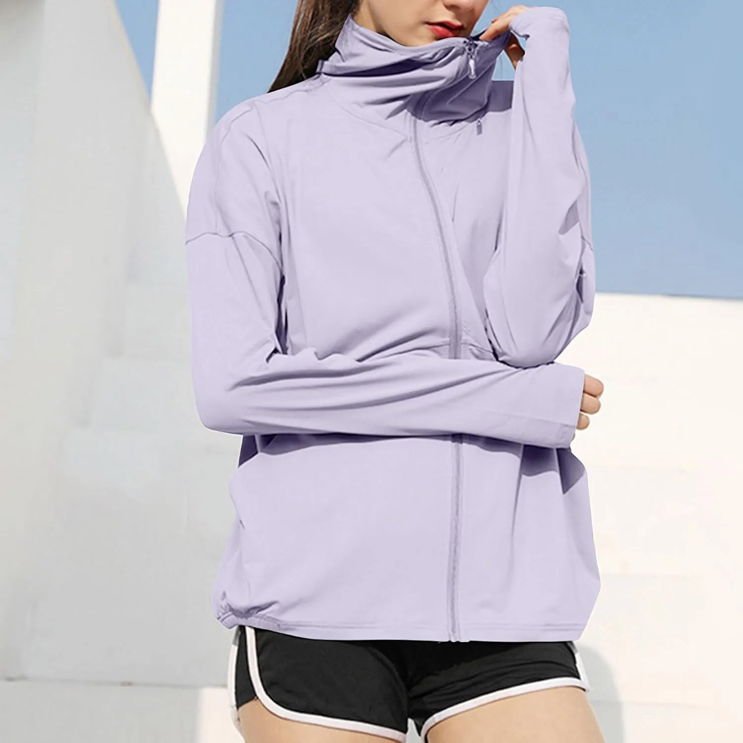 Womens UPF50 Long Sleeve Sun Shirt UV Protection Hoodie Hiking Workout Tops Quick Dry Outdoor Light Athletic Jackets