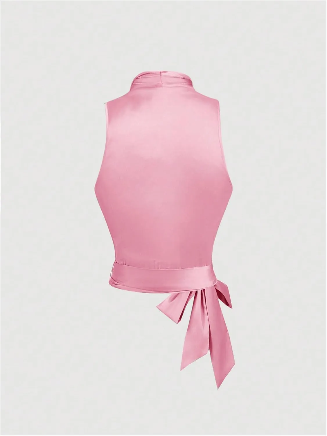 Women's Wrap V Neck Bowknot Elegant Tank Top Work Office Satin Sleeveless Tops