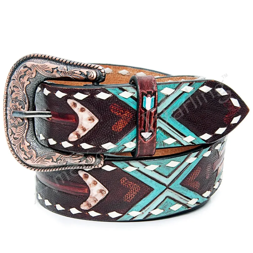 X Marks The Spot Hand Tooled Leather Belt