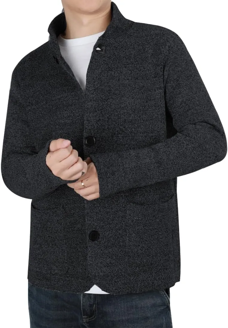 yoeasy Men's Blazer Collar Long Sleeve Button Knit Cardigan Casual Open Front Sweater with Pockets