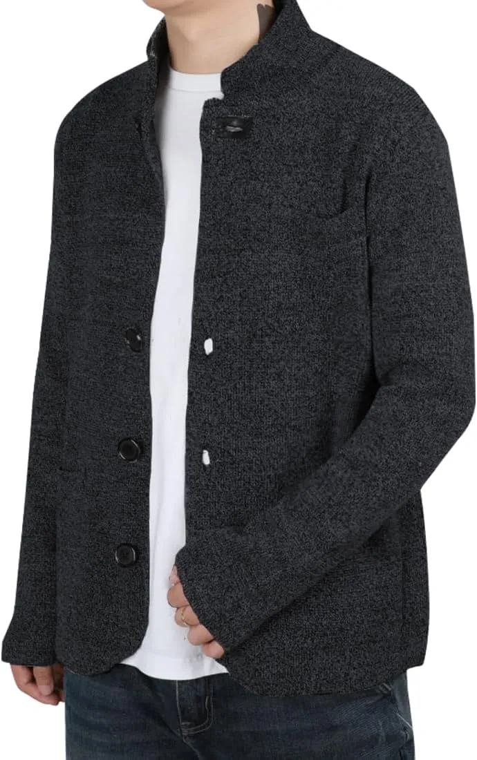 yoeasy Men's Blazer Collar Long Sleeve Button Knit Cardigan Casual Open Front Sweater with Pockets